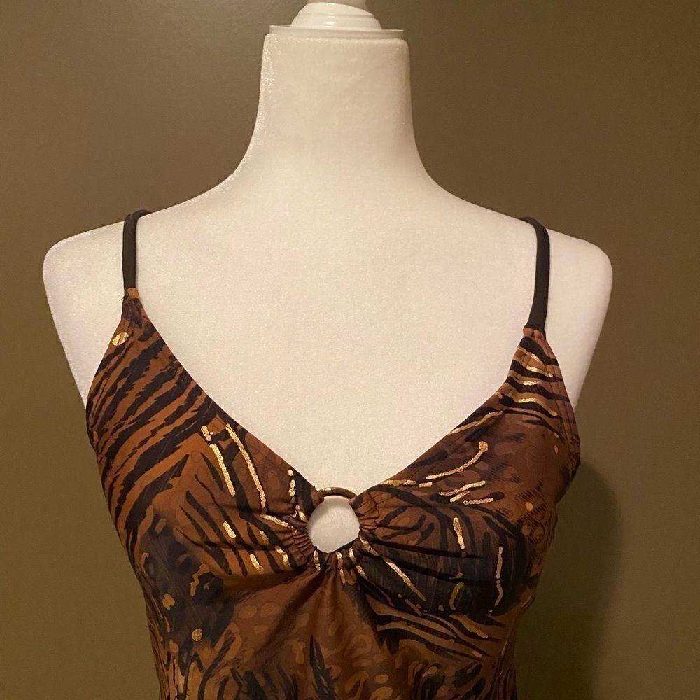 Beach Native Brown/Black Printed Tankini Sz 8 - Picture 12 of 13
